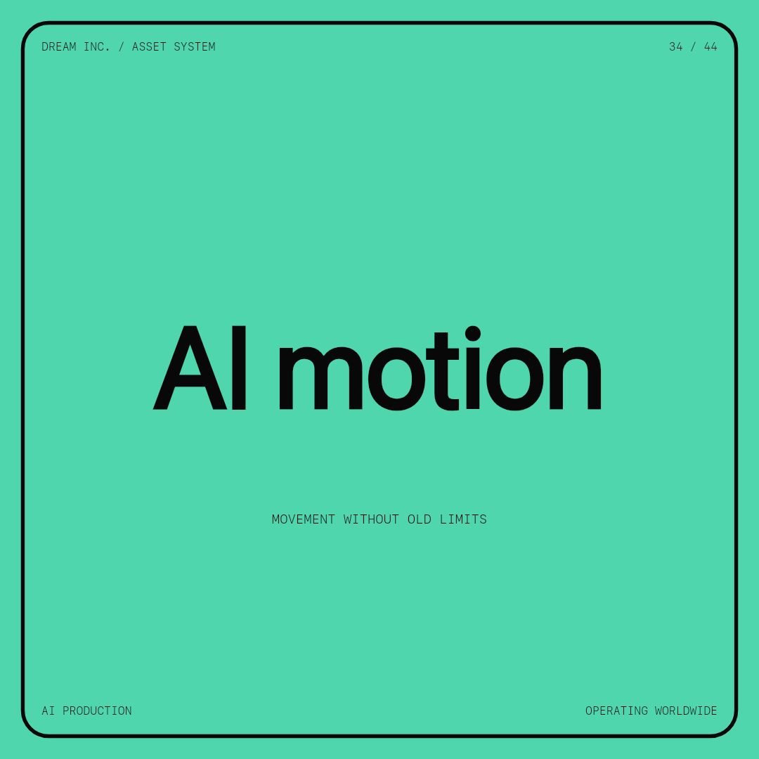 AI motion AI motion: Movement without old limits, a mint Dream Inc. creative collective brand graphic