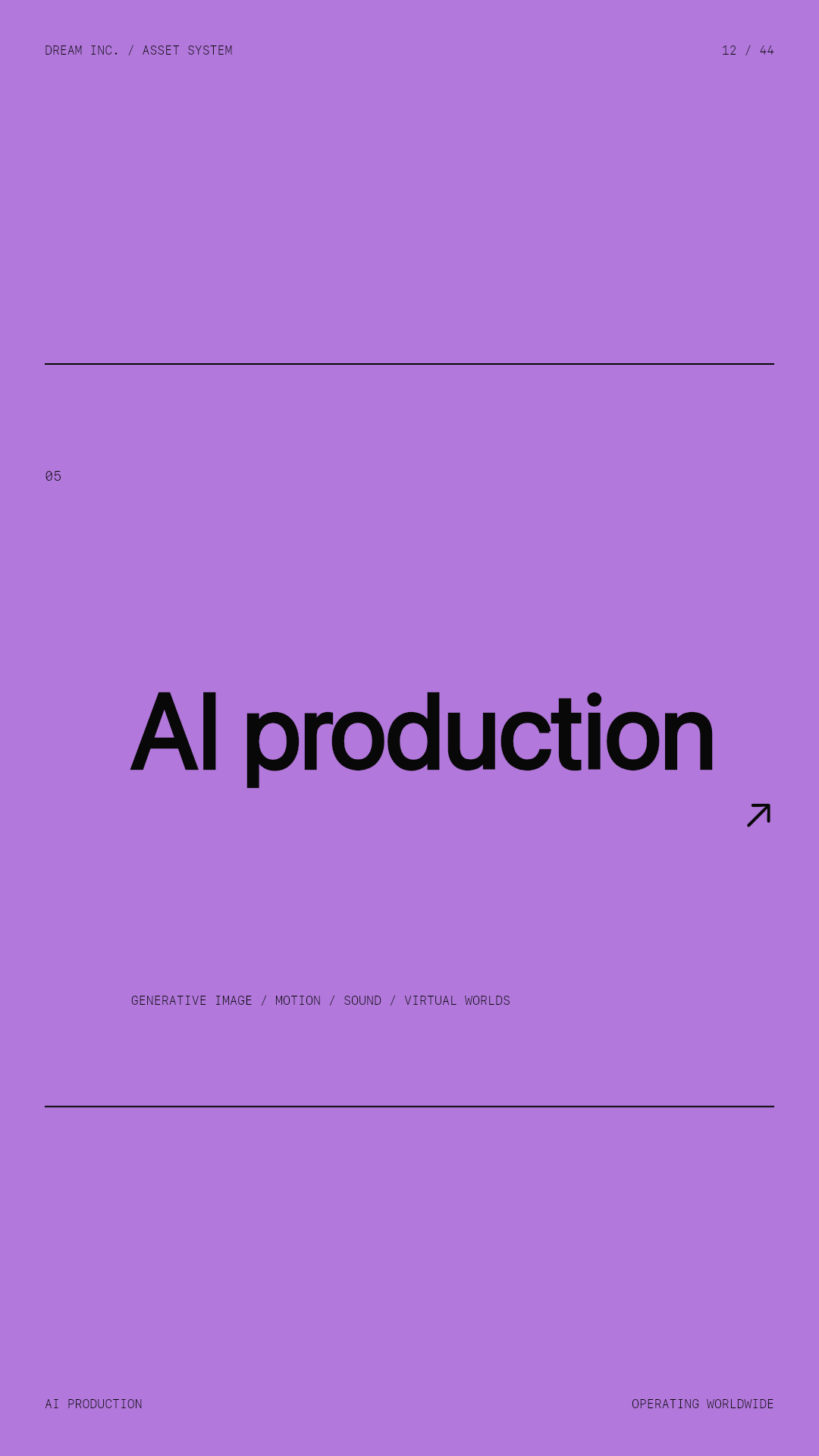 AI production AI production: Generative image / Motion / Sound / Virtual worlds, a violet Dream Inc. creative collective brand graphic