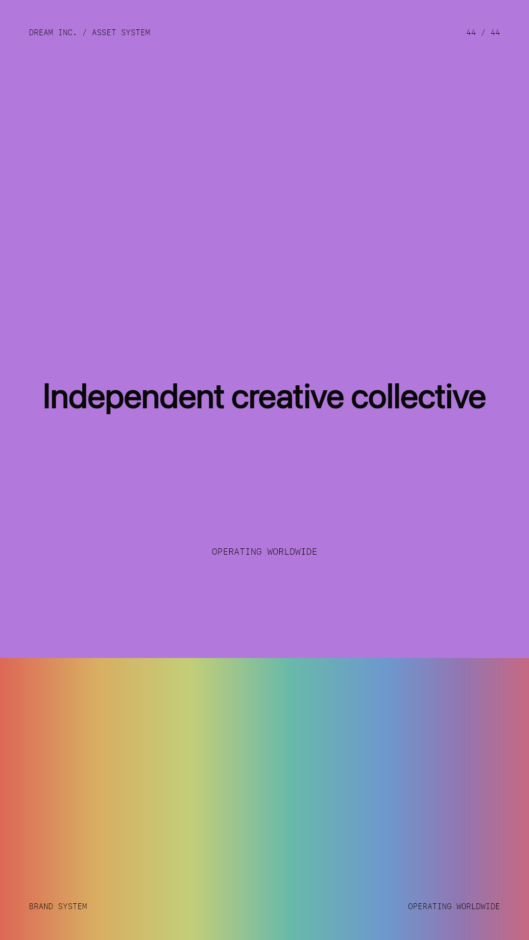 Independent creative collective Independent creative collective: Operating worldwide, a violet Dream Inc. creative collective brand graphic