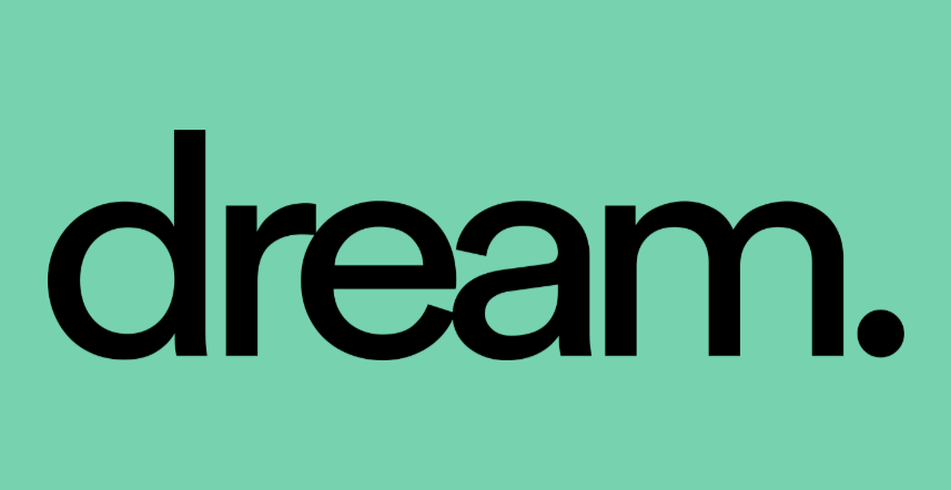 Dream mint wordmark Oversized black Dream wordmark centered on a mint green background