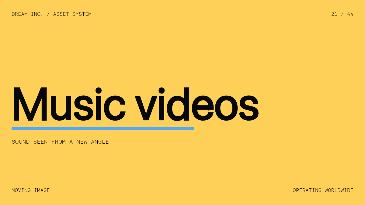 Music videos Music videos: Sound seen from a new angle, a gold Dream Inc. creative collective brand graphic