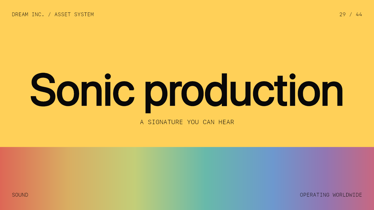 Sonic production Sonic production: A signature you can hear, a gold Dream Inc. creative collective brand graphic