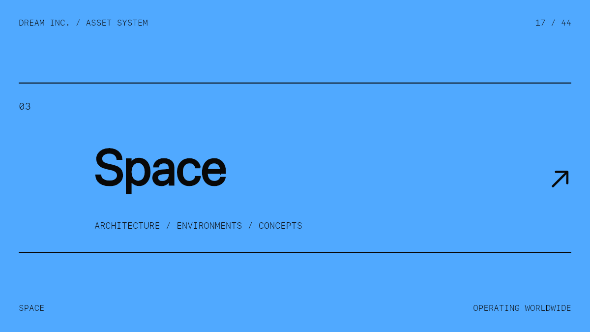 Space Space: Architecture / Environments / Concepts, a sky blue Dream Inc. creative collective brand graphic